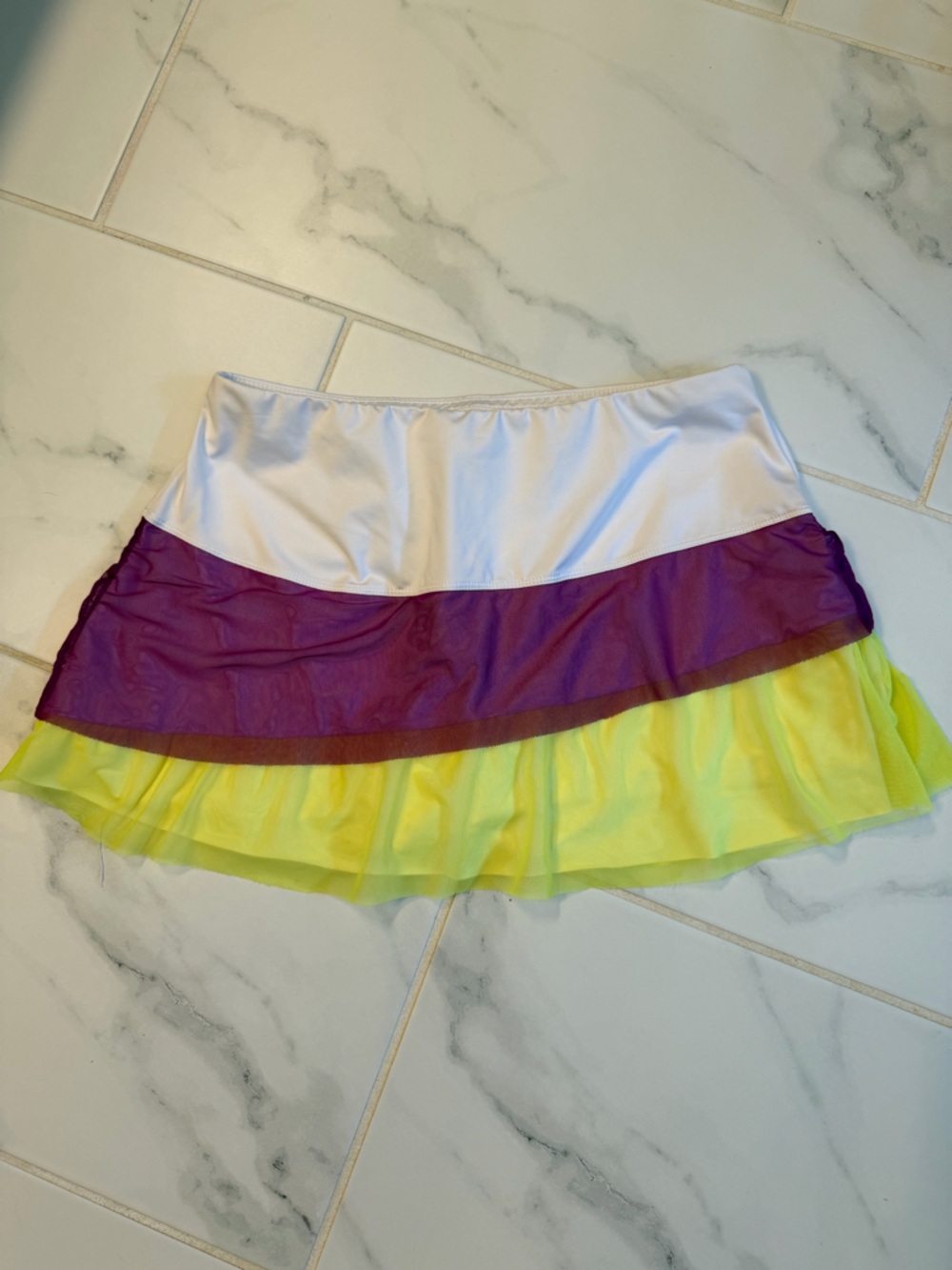 Lucky In Love Brand White, Purple & Neon Yellow Layered Skirt
